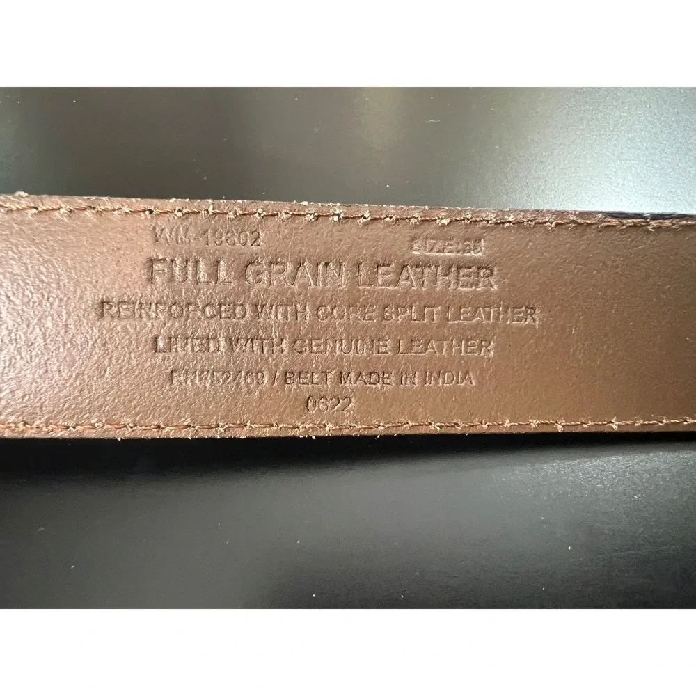 Mens‎ Black Full Grain Leather Belt Textured Silver Buckle WM-19602 Size 38-40